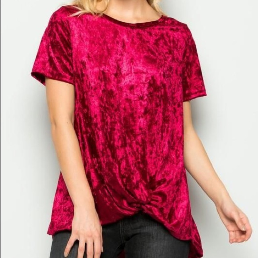 Gorgeous crushed red velvet top with knot 1x BNWT
